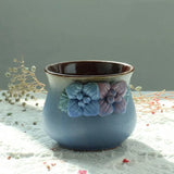 Retro Succulent Plant Pot Relief Floral Pattern Decorated Bonsai Pot Exquisite Planter Vase Office Desktop Ornaments