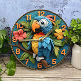 Parrot Wall Clock with 3D Tropical Design - Clock with DIY Assembly Kit, High-Definition 2D Print, Decorative Timepiece for Home