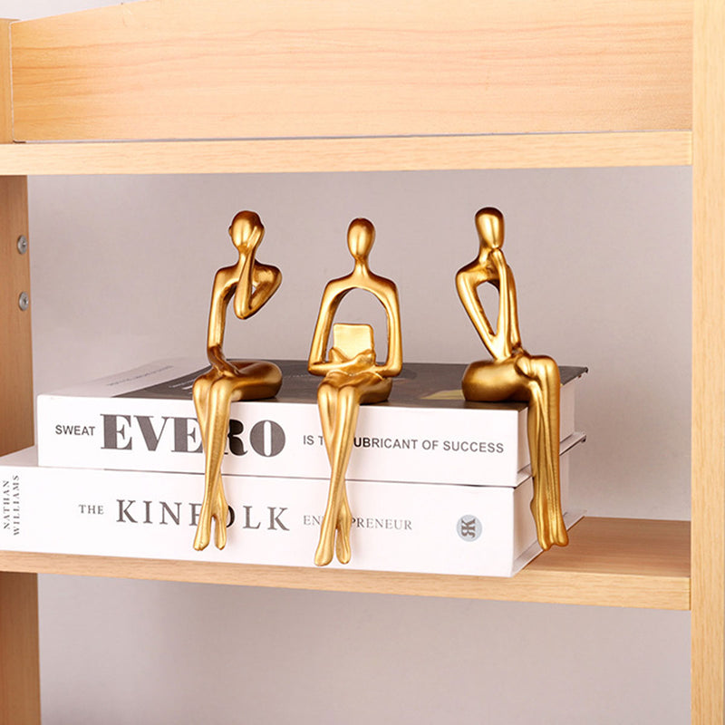 3pcs Abstract Figures Resin Statue Gold Thinker Sculpture Ornament Art Sitting Posture Character Statues Home Shelf Decorations