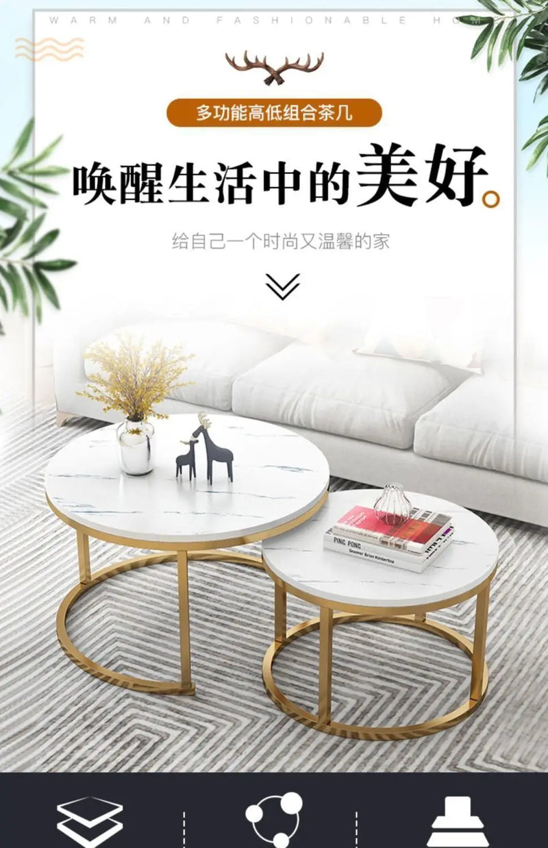 70+50CM 80+60CM  2 in 1 Living Room Coffee Tables  Texture Wooden Combination Furniture Round Tea Table