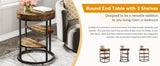 Tribesigns Round End Table, Small End Table with 3 Storage Shelves, Wood Side Table for Small Spaces, Industrial Sofa Table
