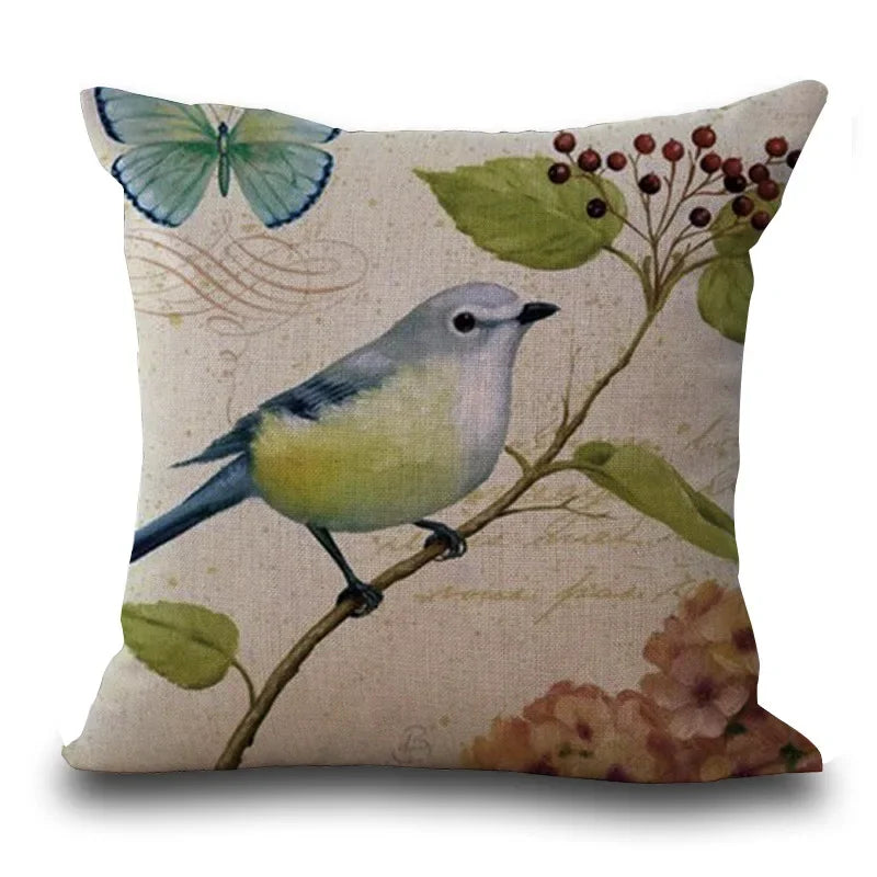 Beautiful Bird Pillow Floral Cushion Retro Butterfly Throw Pillowcase Decorative Home Decoration Sofa Cushion Customized