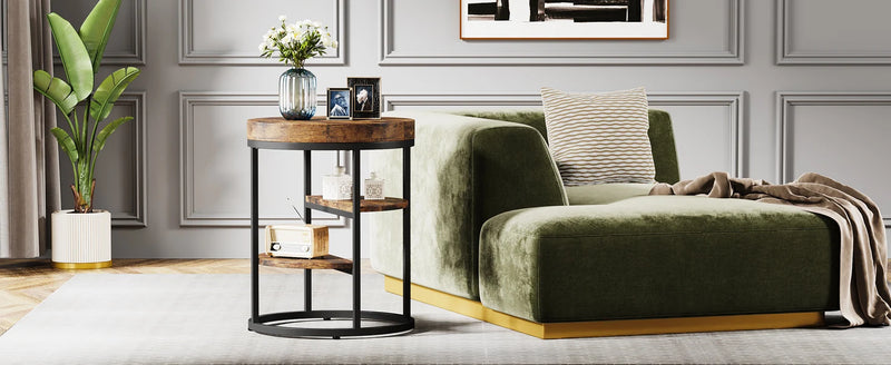 Tribesigns Round End Table, Small End Table with 3 Storage Shelves, Wood Side Table for Small Spaces, Industrial Sofa Table