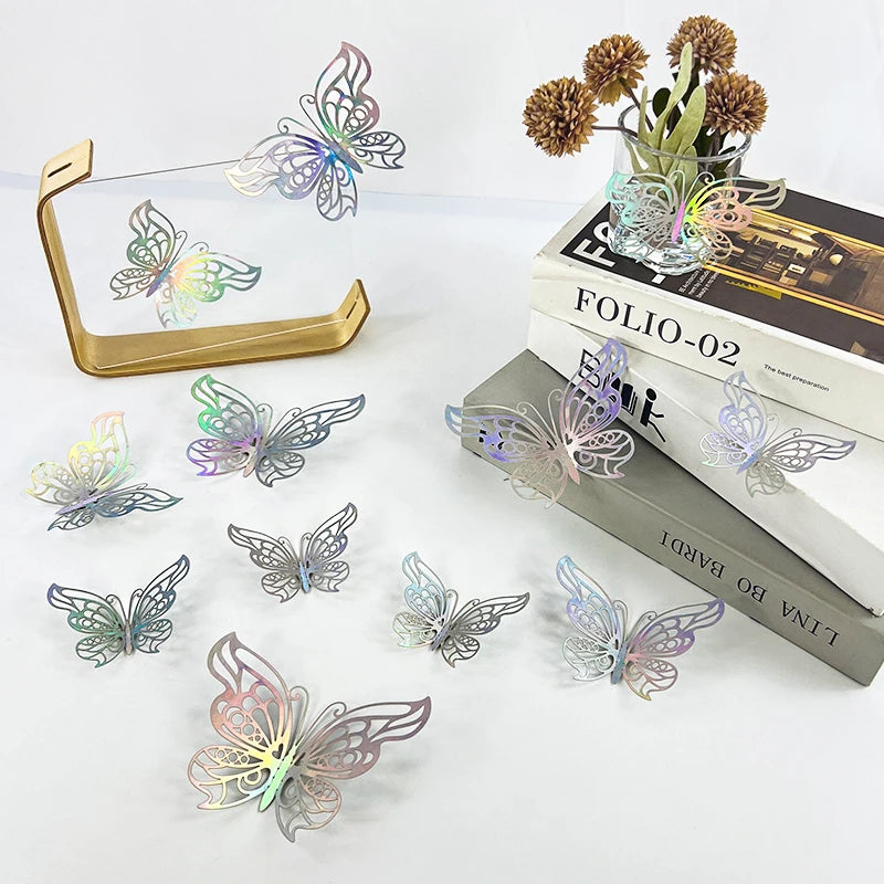 12pcs 3D Hollow Butterflies Wall Stickers on The Wall for Wedding Decoration Children Room Decor Living Room Kids Bedroom DIY