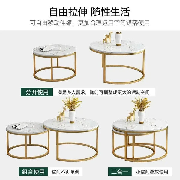 70+50CM 80+60CM  2 in 1 Living Room Coffee Tables  Texture Wooden Combination Furniture Round Tea Table