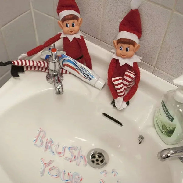 Cute Christmas Elf Doll for Kids Mini Toy Elf Dolls for Christmas Poseable Little Elf Shelf Sitters with Dangling Legs