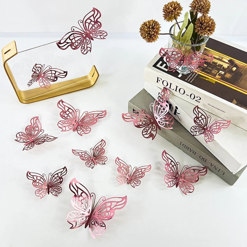 12pcs 3D Hollow Butterflies Wall Stickers on The Wall for Wedding Decoration Children Room Decor Living Room Kids Bedroom DIY