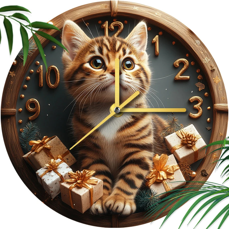 Bengal Cat Pet Clock Perfect for Living Room, Bedroom, and Christmas Gifts