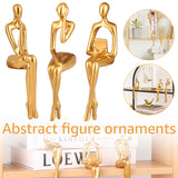 3pcs Abstract Figures Resin Statue Gold Thinker Sculpture Ornament Art Sitting Posture Character Statues Home Shelf Decorations