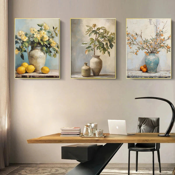 Lemon Tree in Antique Vase Canvas Painting Olive Tree Fruit Apple Poster Still Life Art Vintage Botanical Wall Home Decor