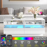 Coffee Table, Modern High Glossy LED Coffees Tables W/ 2 Storage Drawers, Coffee Table