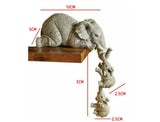 Elephant Hand Painted Figurines Set of 3, Mother and Two Babies Hanging Off The Edge of A Shelf or Table Three Elephant Statue