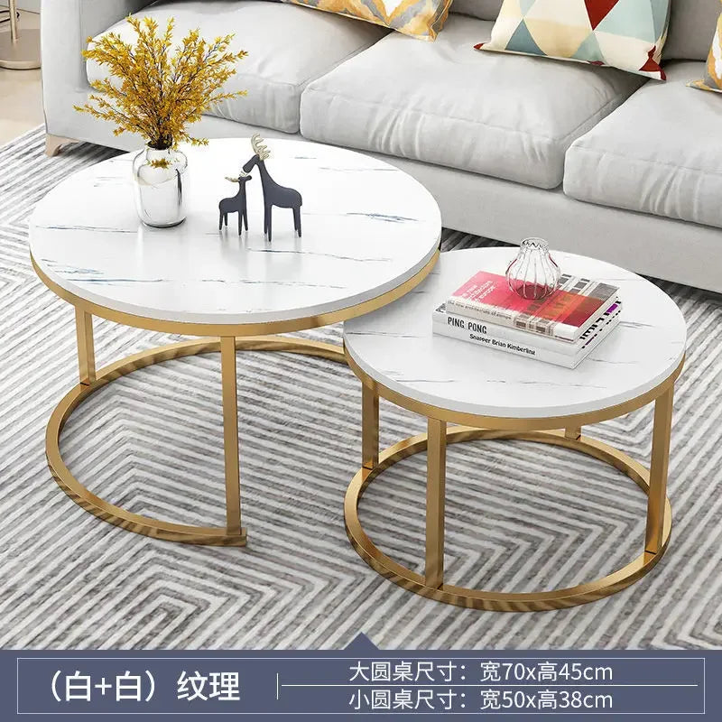 70+50CM 80+60CM  2 in 1 Living Room Coffee Tables  Texture Wooden Combination Furniture Round Tea Table