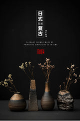 Japanese-style rough pottery flower pot handmade vase retro ceramic flower tea table hydroponic handicraft ornaments