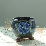 Retro Succulent Plant Pot Relief Floral Pattern Decorated Bonsai Pot Exquisite Planter Vase Office Desktop Ornaments