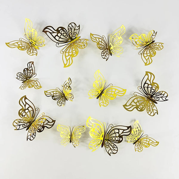 12pcs 3D Hollow Butterflies Wall Stickers on The Wall for Wedding Decoration Children Room Decor Living Room Kids Bedroom DIY