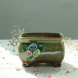 Retro Succulent Plant Pot Relief Floral Pattern Decorated Bonsai Pot Exquisite Planter Vase Office Desktop Ornaments
