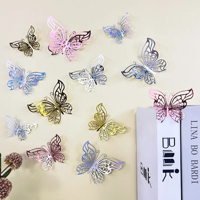 12pcs 3D Hollow Butterflies Wall Stickers on The Wall for Wedding Decoration Children Room Decor Living Room Kids Bedroom DIY