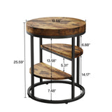 Tribesigns Round End Table, Small End Table with 3 Storage Shelves, Wood Side Table for Small Spaces, Industrial Sofa Table