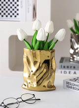 Nordic Ceramic Irregular Vase Electroplating Vase Living Room Office Decoration Simple Modern Flower Arrangement Home Decoration