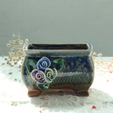 Retro Succulent Plant Pot Relief Floral Pattern Decorated Bonsai Pot Exquisite Planter Vase Office Desktop Ornaments