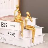 3pcs Abstract Figures Resin Statue Gold Thinker Sculpture Ornament Art Sitting Posture Character Statues Home Shelf Decorations