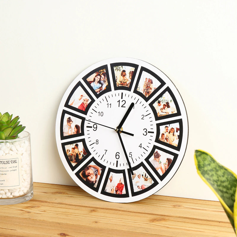Personalized Photo Frame Plaque Photo Print Desktop Picture Frames with Time Clock Customized Photo/Text Christmas Gift