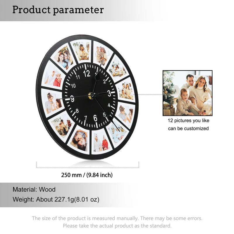Personalized Photo Frame Plaque Photo Print Desktop Picture Frames with Time Clock Customized Photo/Text Christmas Gift